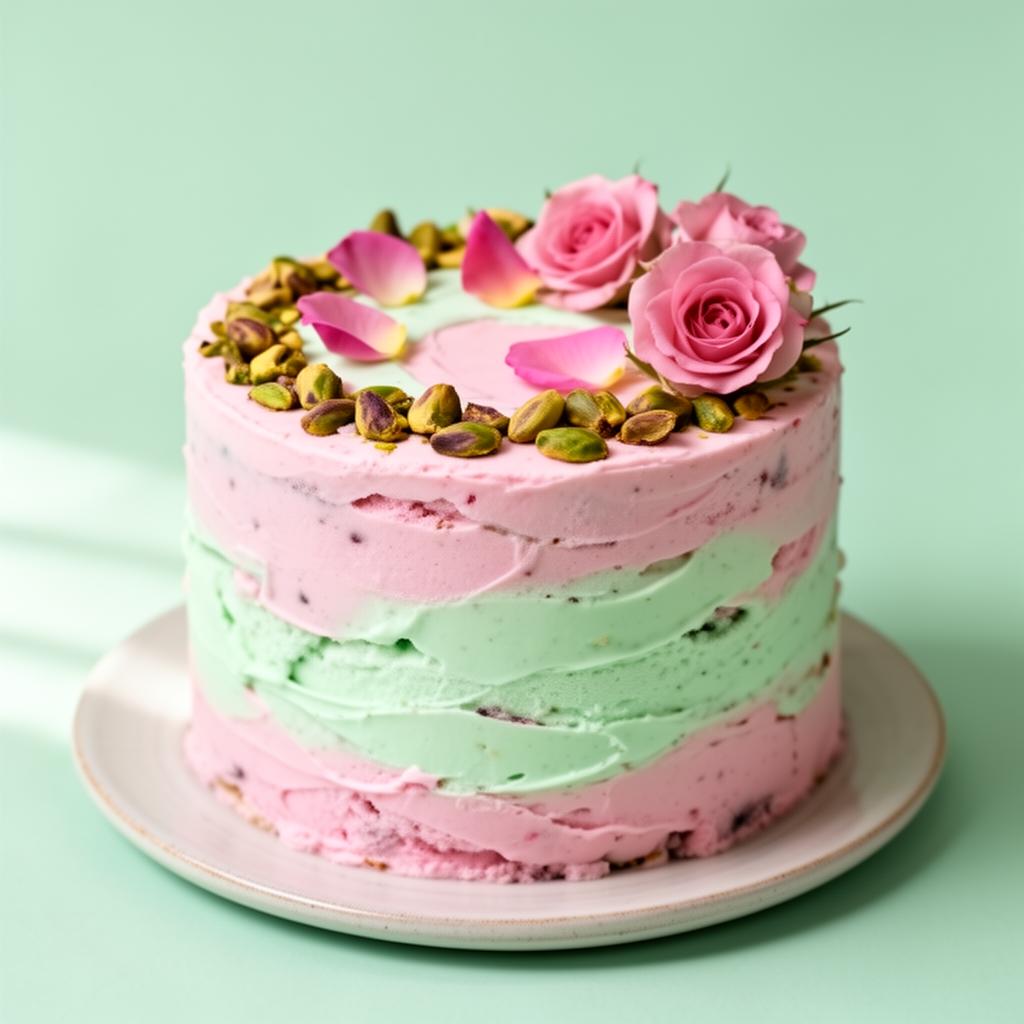 Sweet Kravings pastel pistachio and rose ice cream cake